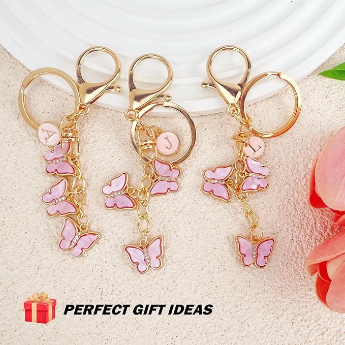 Bag Charms for Handbags- Cute Keychains for Women Car Keys Chain Accessories Beautiful Butterfly Letter Initial Charm