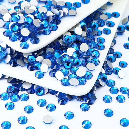 1440PCS SS20 Crystal Glass Flatback Rhinestones, Round Flat Back Crystal Gems for Nail Art and Craft Clothes, Glue Fix Diamond Stones Capri Blue (4.6-4.8mm)