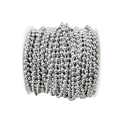 HFS(R) Ball Chain Spool Stainless Steel 304 Bead Chain with 100 Clasps for DIY Projects 100 Feet 1/8" (3.2mm) Diameter