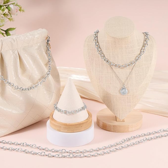 BORUINIE Silver Chain for Jewelry Making 33 Feet Aluminum Rolo Cable Chains Bulk for Bracelet Necklace Jewelry Making