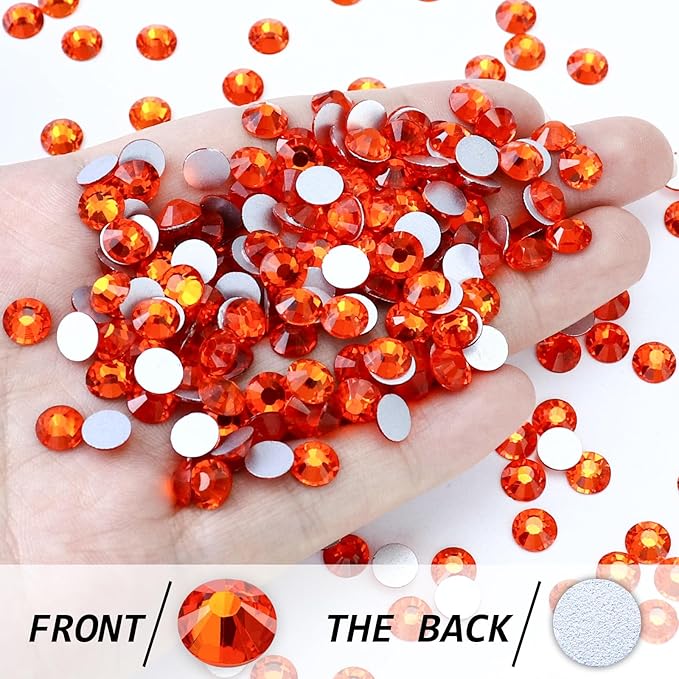 1440PCS SS3 Crystal Glass Flatback Rhinestones, Round Flat Back Crystal Gems for Nail Art and Craft Clothes, Glue Fix Diamond Stones Hyacinth/Orange Red (1.3-1.4mm)
