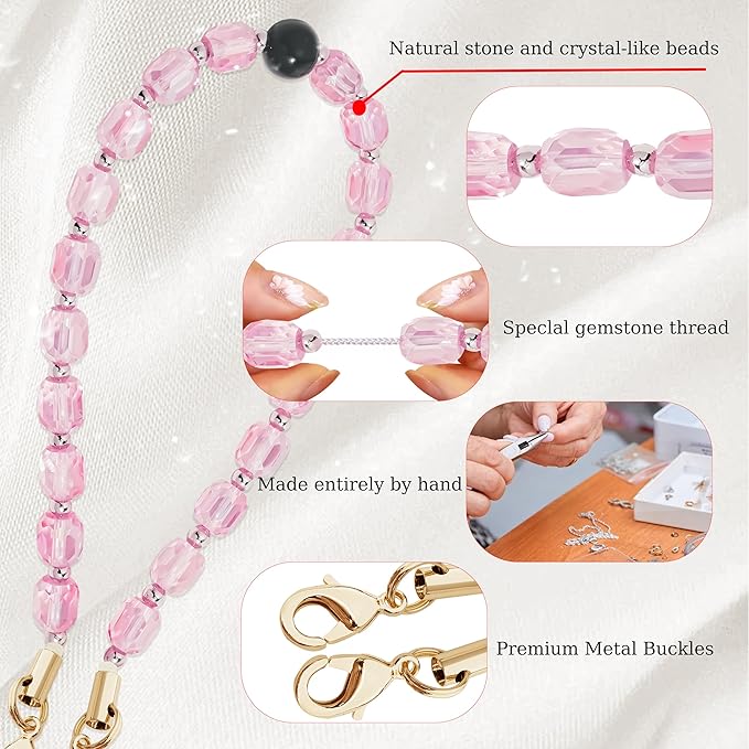 Marble Beaded Phone Wrist Strap,Detachable Phone Bracelet Strap with Tether Tab,Hands-Free Wristlet Strap (Pink Crystal)