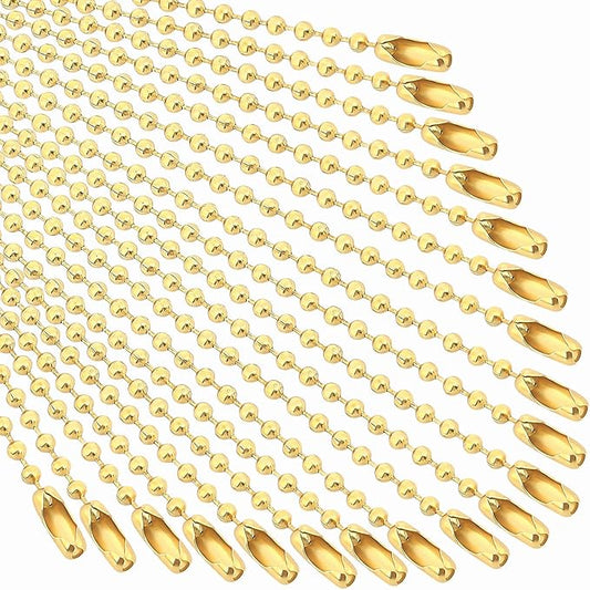 SANNIX 100Pcs Ball Beads Chain, Metal Hanging Chains 4.72 Inch Ball Chain Keychains with Connectors for Hanging Keychain Decoration(Gold)