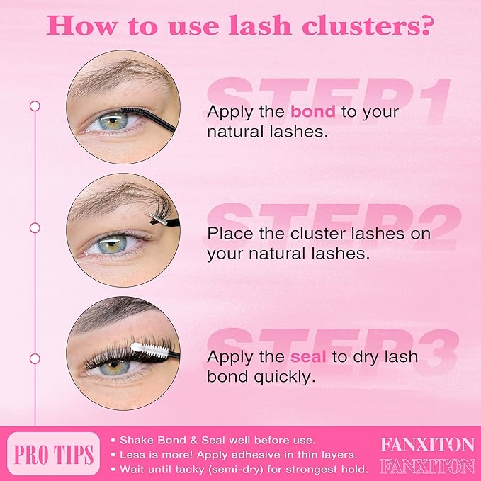 FANXITON DIY Individual Eyelash Extension Kit, Thick Volume Lash Clusters 40D+50D D Curvature, 280 Pieces Thin Band Cluster Lashes with Bond and Seal Tweezers