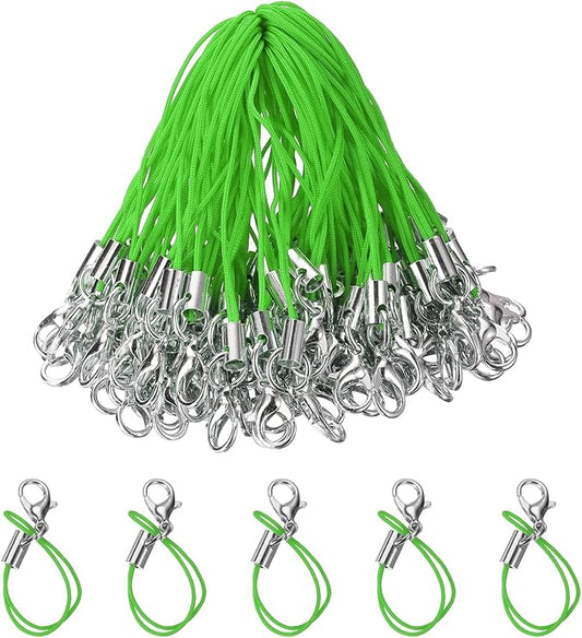 HARFINGTON 100Pcs Green Polyester Cylindrical Lanyard with Lobster Clasp for Cellphone Cases, Keychain, DIY Jewelry Making