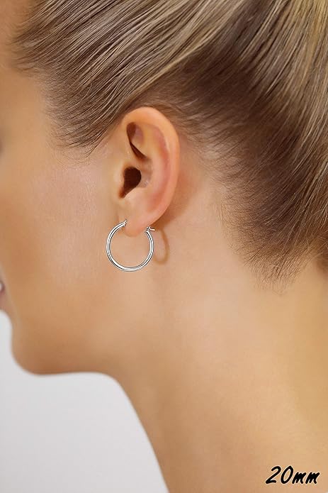 14k White Gold Classic Round Hoop Earrings