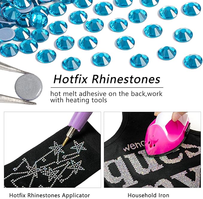 Beadsland Hotfix Rhinestones, 288pcs Crystal Rhinestones for Crafts Clothes DIY Decoration, Indicolite, SS34, 7.0-7.3mm