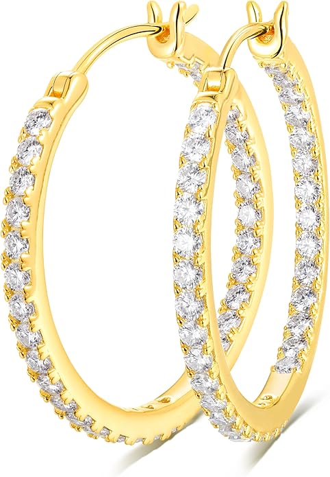 Wyyxl Womens Diamond Hoop Earrings, 20/25/30mm Small Hoop Sterling Silver Based Hypoallergenic Huggie Stud, Sparkle Moissanite 5a Cubic Zirconia Earings Jewelry for Woman Daily Party Wear