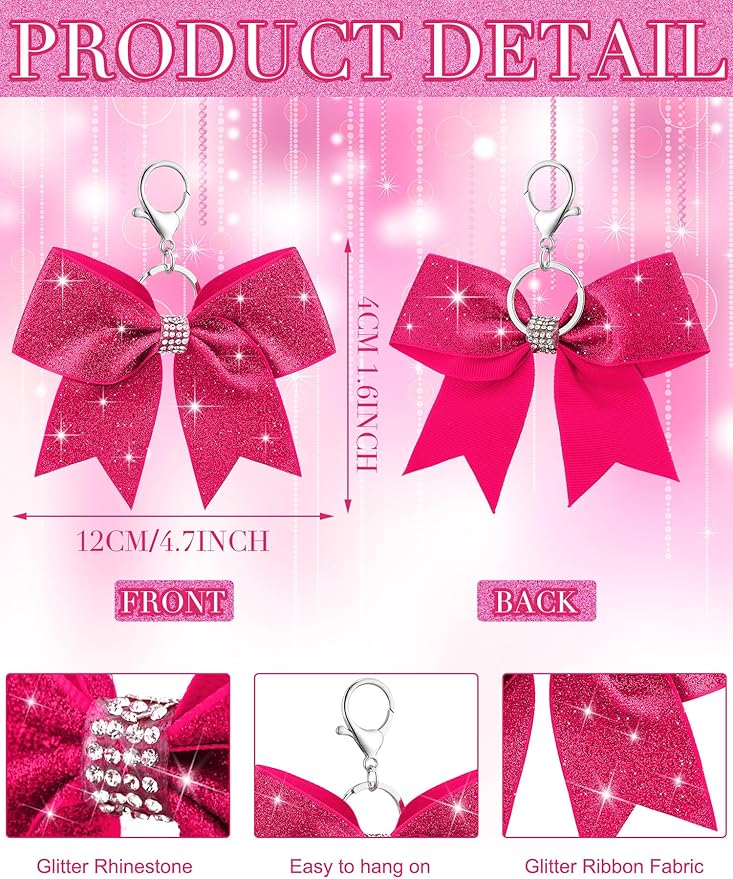 Tondiamo Cheer Bow Keychain Cheer Keychain with Rhinestones Cheerleader Keyrings for Teen Cheerleading Sports Accessory