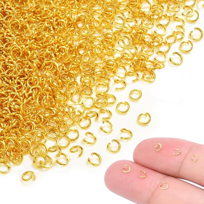 400pcs 1/8" Gold Tiny Jump Rings for Jewelry Making Replacement, Open Jump Ring Metal Jewelry Findings for Bracelets Necklaces Earrings Keychains Connectors Loops Repair Hardware
