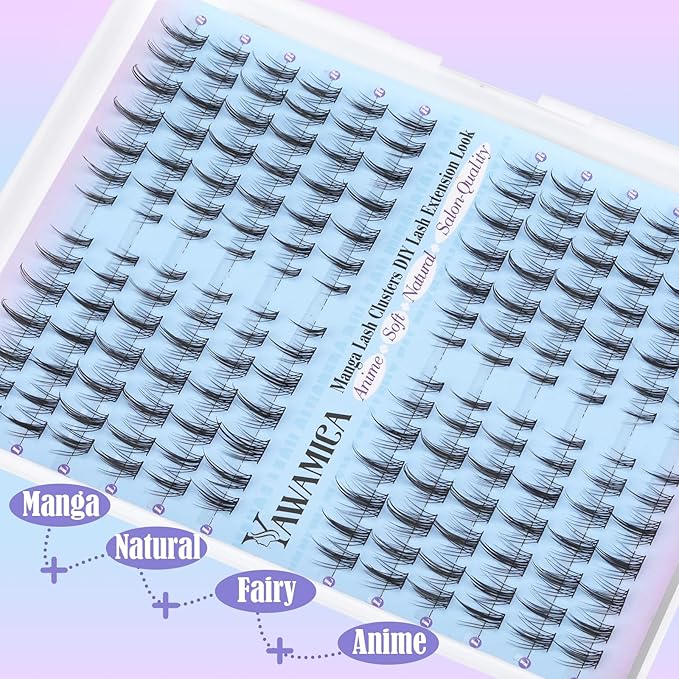 Manga Lash Clusters Natural Eyelash Clusters 8-13mm Anime Cluster Eyelash Extensions Pre-mapped Individual Lashes Wispy Cluster Lashes C Curl Fairy Lashes Clusters DIY Spiky Lash Extension by Yawamica
