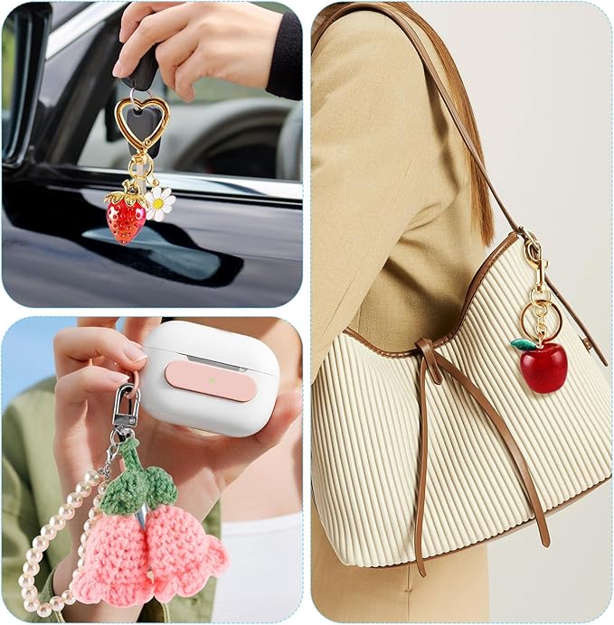 Bag Charms for Handbag Cherry Strawberry Bow Keychain Cute Purse Charms Accessories for Women Tote Bag Fruit Charm