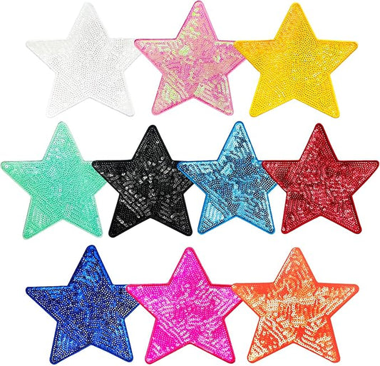 10Pcs Sequin Star Iron on Patches Shiny Stars Patches Embroidery Sequin Patches for Clothes Hats Backpacks Costume