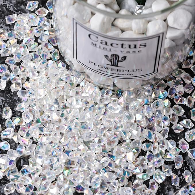 DomeStar 4200PCS Clear Fake Ice, Iridescent Acrylic Fake Diamonds, Vase Fillers, Crushed Ice Rocks Plastic Gems for Centerpiece Fish Tank Table Scatter Photography Props Display Decoration
