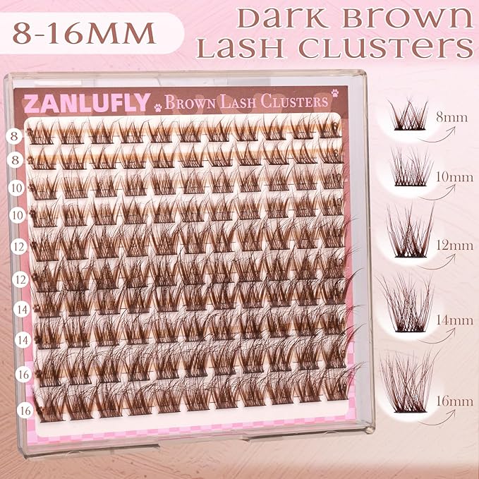 Brown Lash Clusters Natural Eyelash Clusters Wispy Cluster Eyelash Extensions Dark Brown DIY Eyelash Extension C Curly Individual Lashes 8-16MM 110pcs Lash Extension by ZANLUFLY