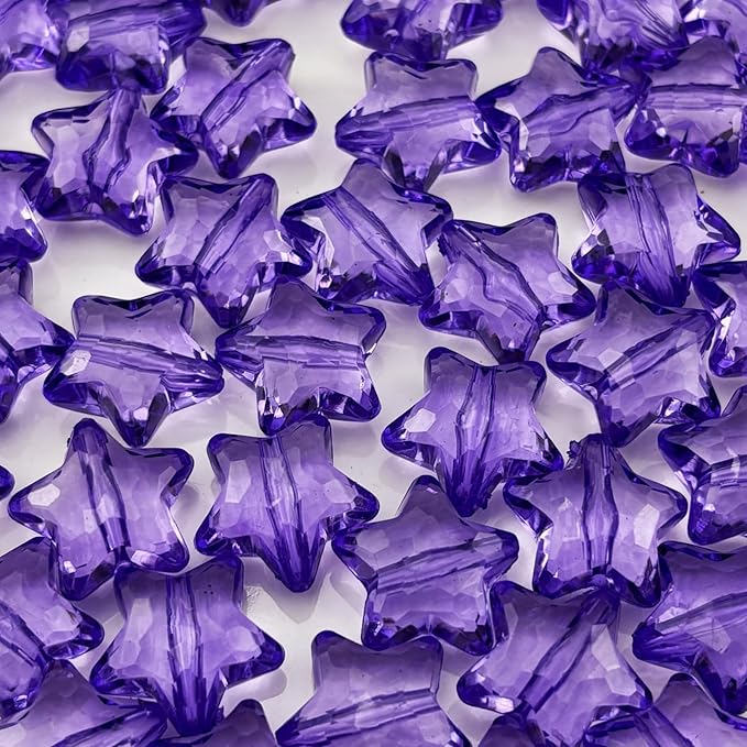 50pcs Acrylic Crystal Star Beads 20mm Star Shape Faceted Beads for Jewelry Making Bracelet Necklace Key Chains DIY Crafts(Bluish Violet)