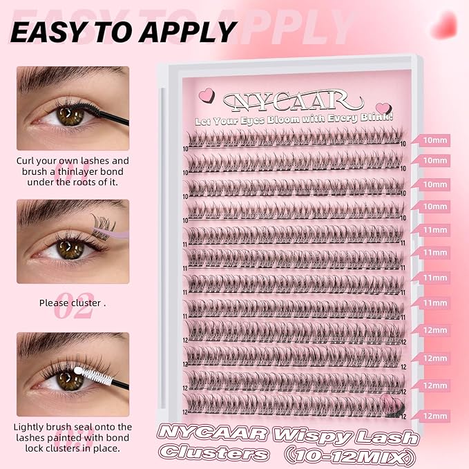 NYCAAR Eyelash Clusters Natural Lashes Clusters D Curl Cluster Eyelash Extensions 144pcs False Eyelashes 10-12mix Fluffy Fake Lashes with Soft Thin Band Ultra-Light Individual Lash（NY05）