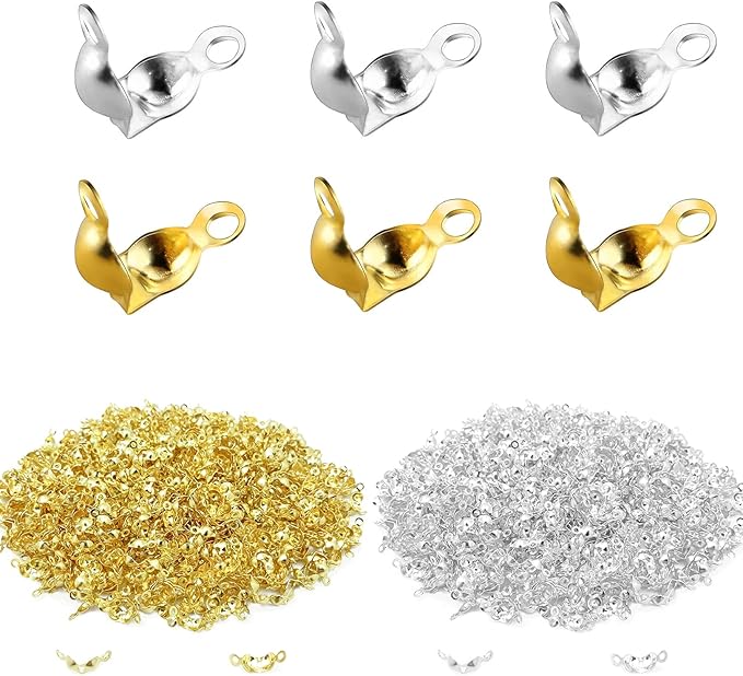 1600Pcs Bead Tips Knot Covers Clamshell Fold-Over Bead Tips Knot Covers Metal Open Bead Tips Knot Covers Iron Clamshells Terminators Wire Crimp End Caps for Jewelry Making Craft DIY,2 Color