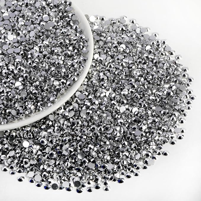 Beadsland Flatback Rhinestones Bulk, 2880pcs Silver Rhinestones for Nails Crafts Clothes DIY Decoration, Silver Hematite, SS30, 6.3-6.5mm