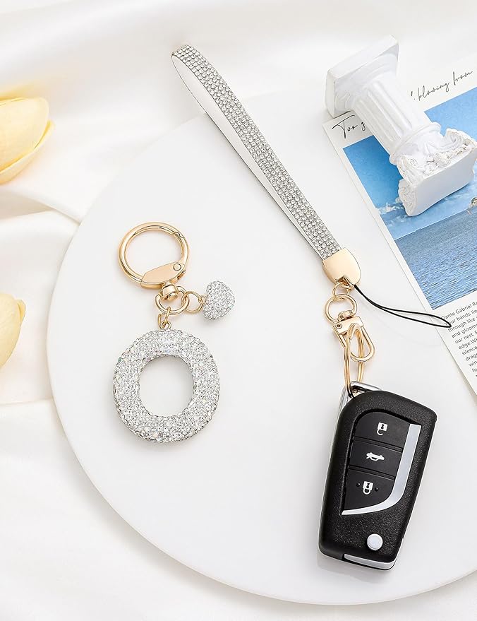 Initial Keychain for Women Girls,Bling Letter Key chain Initial with Heart,Pink Keychain Charms for Backpack Handbag