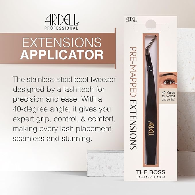 Ardell Pre-Mapped Lash Applicator Tool, Lash Tweezers - 40° Curved Eyelash Tweezers for Precision and Comfort, Easy Application