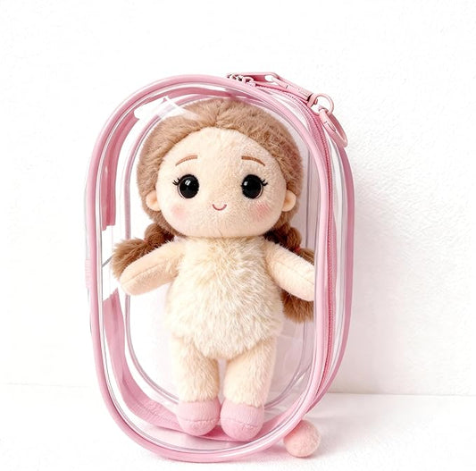 Buminee Clear Display Pouch with Detachable Keychain, Waterproof Storage Case for Stuffed Dolls. Lipstick, Keychains & Charms, 7'' Tall Clear Organizer Bag for Figures/Accessories-Pink 1 Pack