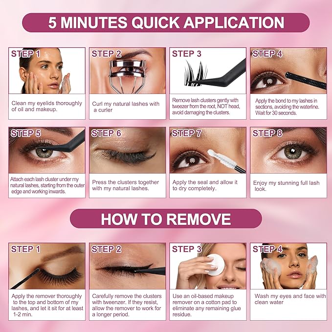 Dramatic Volume Lash Clusters Kit, 0.05mm Thin Band 8-18mm C Curl, DIY Lash Extension with Bond/Seal/Remover/Tweezer, Waterproof Reusable, FayJoo BOLDEE 11 Kit