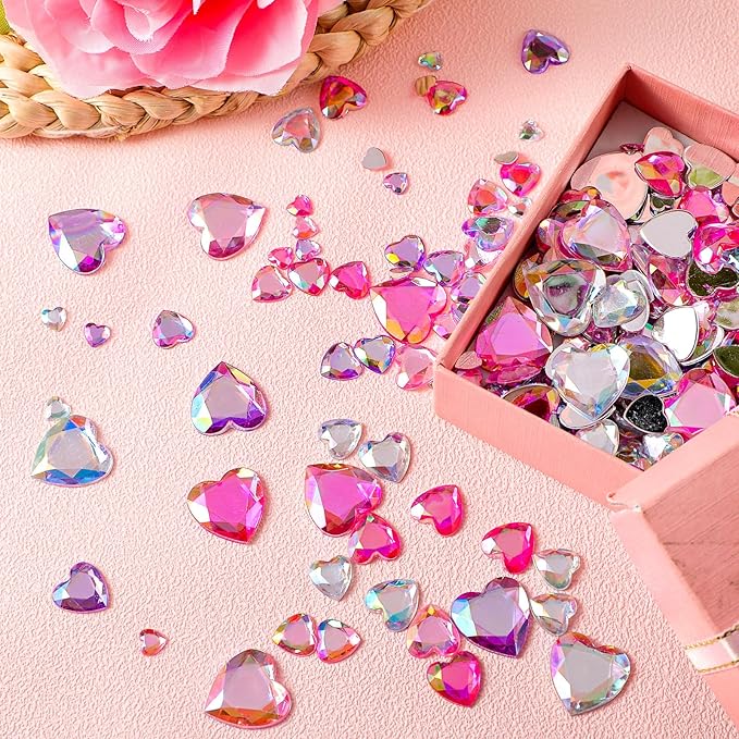 Chuangdi 516 Pcs Acrylic Rhinestone Crystal Gems Rhinestone Flat Back 18mm/12mm/10mm/6mm for Valentine's Day Wedding Decoration DIY Clothes Shoes Jewelry Making Crafts(Light Color,Heart)