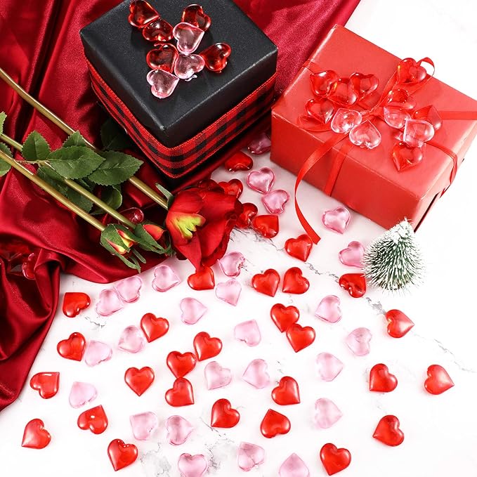 Tatuo 160 Pieces Acrylic Heart Decoration Valentine Gifts Heart Ornaments for Vase Fillers and Table Scatter, 0. 9 Inch(Red and Pink)