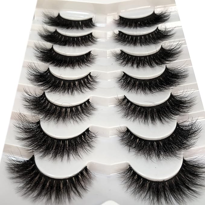Pooplunch False Eyelashes Cat Eye Wispy Extensions Faux Mink Lashes Pack Short Natural Volume Fake Eyelash Strips 7 Pairs Pack