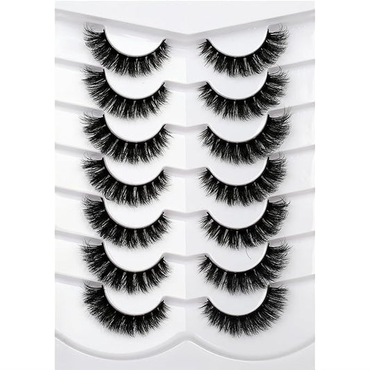 Pooplunch False Eyelashes Natural Volume Cat Eye Cluster Extensions Look Wispy Short Flared Fake Eyelash Faux Mink Lashes Strips 7 Pairs Pack
