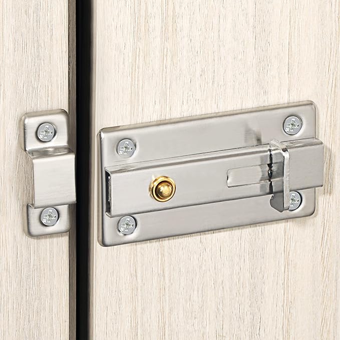 Alise Slide Bolt Gate Latch,Spring-Automatic Barrel Bolts Latches Safety Door Lock,Gate Hardware for Inside Door Fence Toilet Barn Pet Doors,Stainless Steel Bolt Latches,Brushed Finish,MS3000-LS