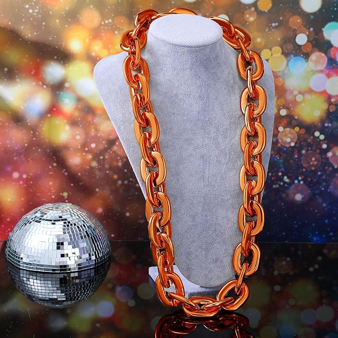 Remuuly Plastic Chain Necklace Chunky Big Fake Necklace Hip Hop Rapper Giant Turnover Chain Costume for Halloween
