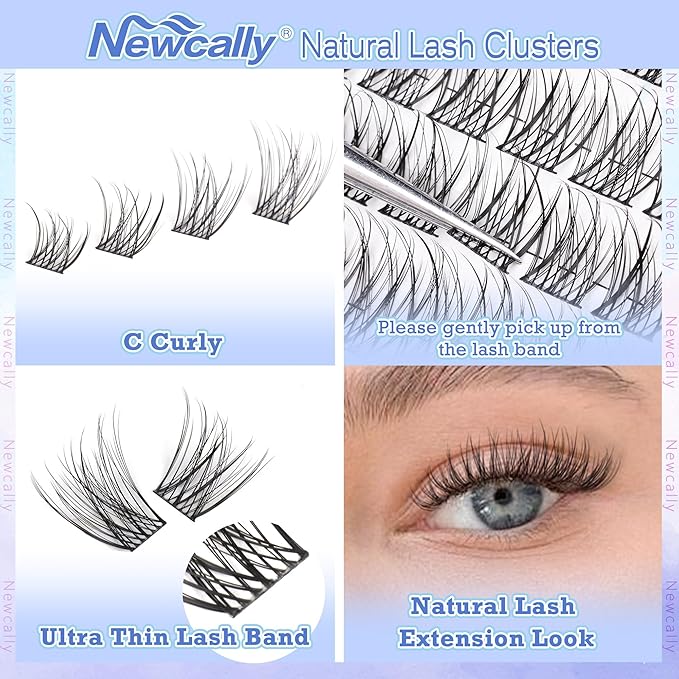 Natural Lash Clusters Wispy Eyelash Clusters C-curly DIY Lash Extension 10-16MM Cluster Eyelash Extension Individual Lashes Thin Lash Band by Newcally