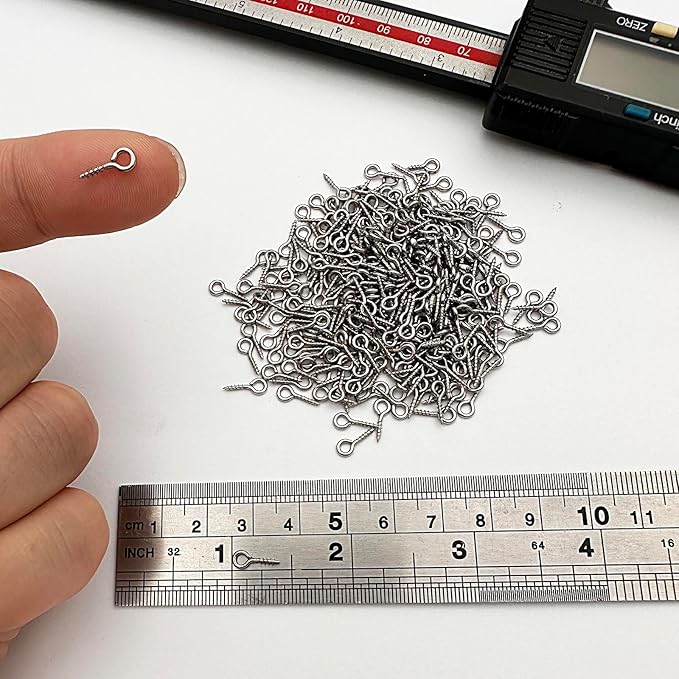 (304) Stainless Steel Small Mini Screw Eyes Pin Hook for Jewelry, Cork Bottles,Resin, Bead,300 Pack 0.39x0.16inch Tiny Hook Screws Ring