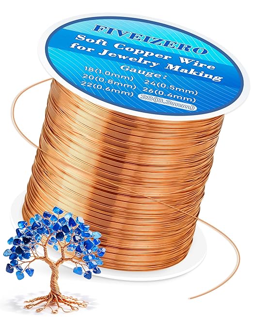 FIVEIZERO 328ft 28 Gauge Copper Wire for Jewelry Making, Pure Dead Soft Bare Copper Wire for Electroculture Gardening, Crafting, Beading, Sculpting