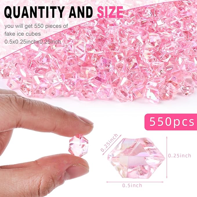DomeStar 550PCS Bright Pink Vase Fillers, Acrylic Fake Crushed Ice Rocks Pink Gems Crystals Plastic Diamonds for Vase Fillers Centerpiece Fish Tank Table Scatter Photography Props Display Decoration