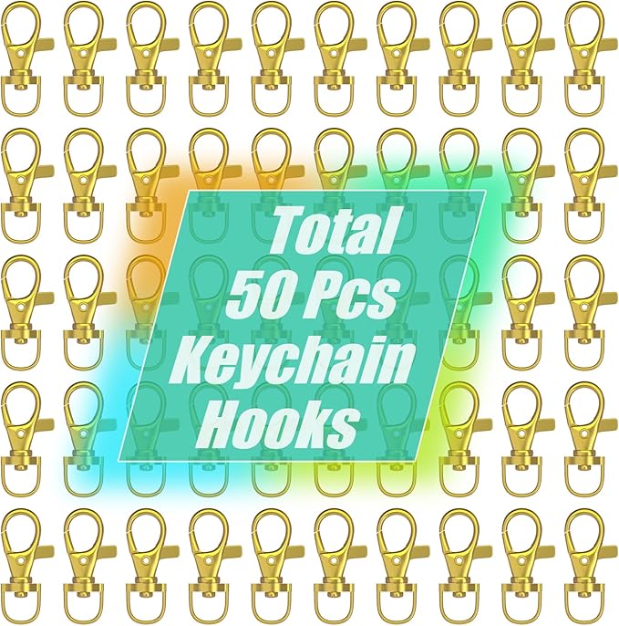 sprookber 100pcs Metal Lobster Claw Clasp with Key Ring, Keychain Rings for Crafts, Key Jewelry DIY Crafts, Lanyard Clips snap Hook, Swivel Clasps Clip (Gold-1.37inch(36mm))