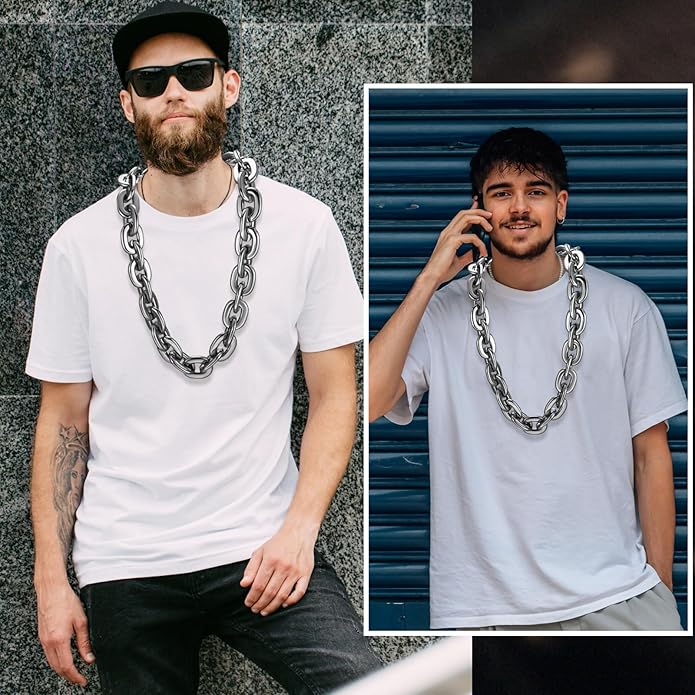 Remuuly Plastic Chain Necklace Chunky Big Fake Necklace Hip Hop Rapper Giant Turnover Chain Costume for Halloween