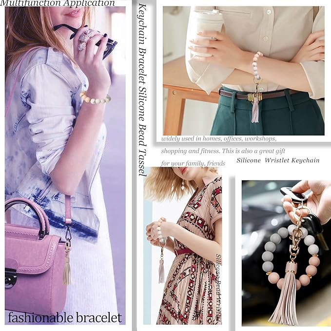BIHRTC Key Ring Bracelet Car Keychain Holder Wristlet Silicone Women Beaded Bangle Chains