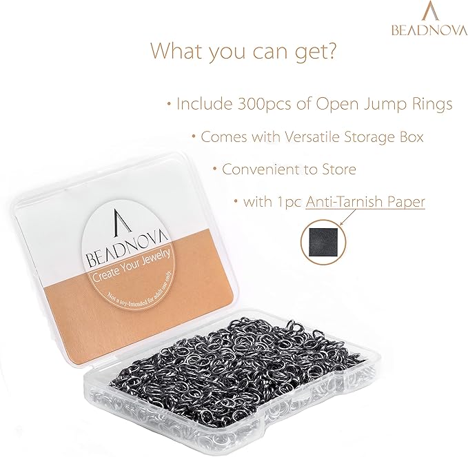BEADNOVA 4mm Gun Black Jump Rings for Jewelry Making Open Jump Rings for Keychains and Necklace Repair (300Pcs)
