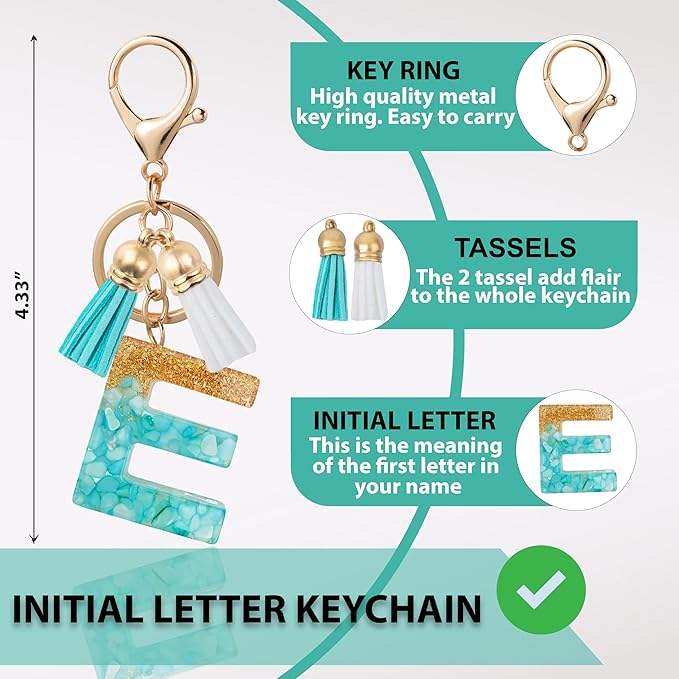 Initial Letter Keychain Cute Resin with 2 PU Tassel, Letter Keychain for Backpack Charms, Initial Keychains for Women