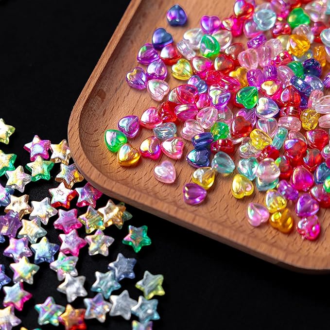 nikkiGuo 800 Piece Acrylic Bead Jewelry Making kit, Heart-Shaped Pearl Beads -24 Color AB Iridescent Transparent Beads, Bracelet kit, Necklace, Keychain, DIY Friendship Bracelet Set Box