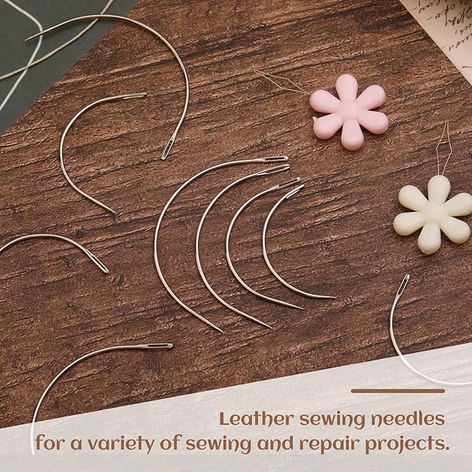 80 PCS Curved Needles, 4 Sizes Curved Sewing Needles Upholstery Weaving Needles C-Shaped Leather Needles for Leather Projects Carpet or Canvas Wig Making