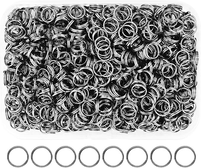 Mandala Crafts 7mm Gunmetal Double Jump Rings for Jewelry Making - 800 Pcs Small Split Key Rings Set for Crafts, DIY Keychains, and Accessories