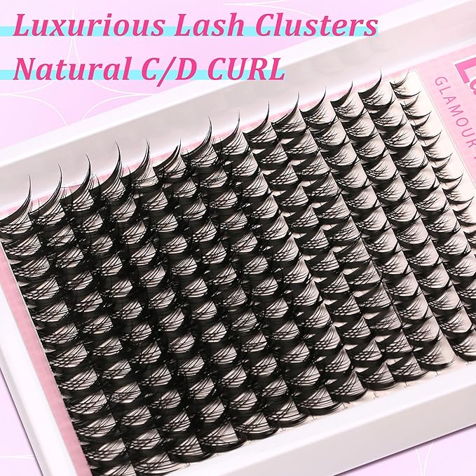 Volume Lash Clusters Kit Spiky Manga 8-16mm Natural Wispy Eyelash Clusters C/D Curl Eyelash Extension Kit Spiky Individual Lash Eyelash Clusters with 0.05mm Ultra-Thin Black Band