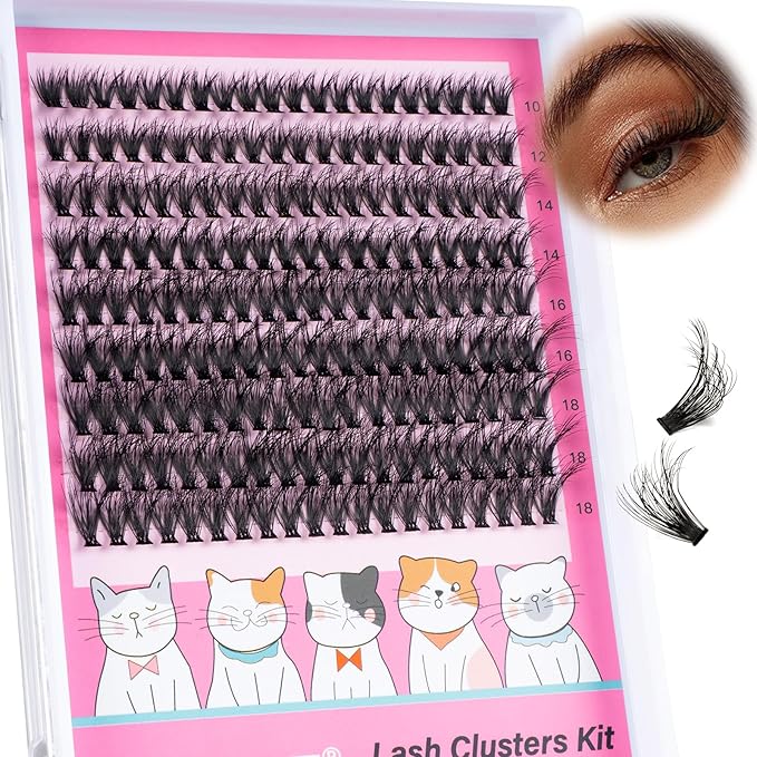 URNNR Fluffy Lash Clusters 5D 40D Volume Eyelash Clusters 10-18mm Wispy Individual Lashes D Curl Cluster Eyelash Extensions 180pcs DIY Lash Extension for Beginners (LF09)