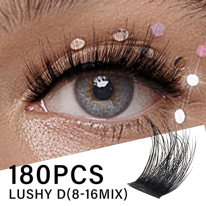 VYRILA Lash Clusters 0.05mm Individual Lashes, 3D Wispy Lashes Clusters, 0.1mm Super Thin Band Resuable Natural Lashes,D Curl Faux Mink Lashes,180pcs Lash Extension (Green Lushy-C-0.05-8-16mix)