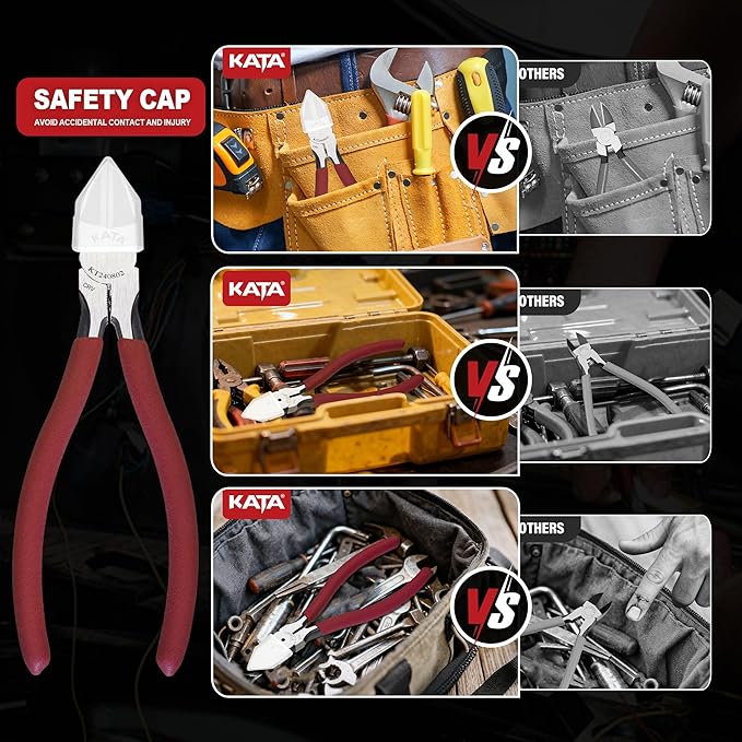 KATA Wire Cutters Plier for Crafting - Heavy Duty 6 Inch Flush Side Cutter Metal Cutting Tool with Safety Cap - Sharp Snips For Zip Tie, Jewelry, Floral, Artificial Flowers, Chicken Wire, Electrical