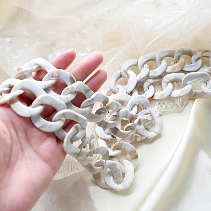 47.24"/120cm DIY Acrylic Resin Replacement Chain Purse Shoulder Strap with Buckle, Beige Round Chain Link